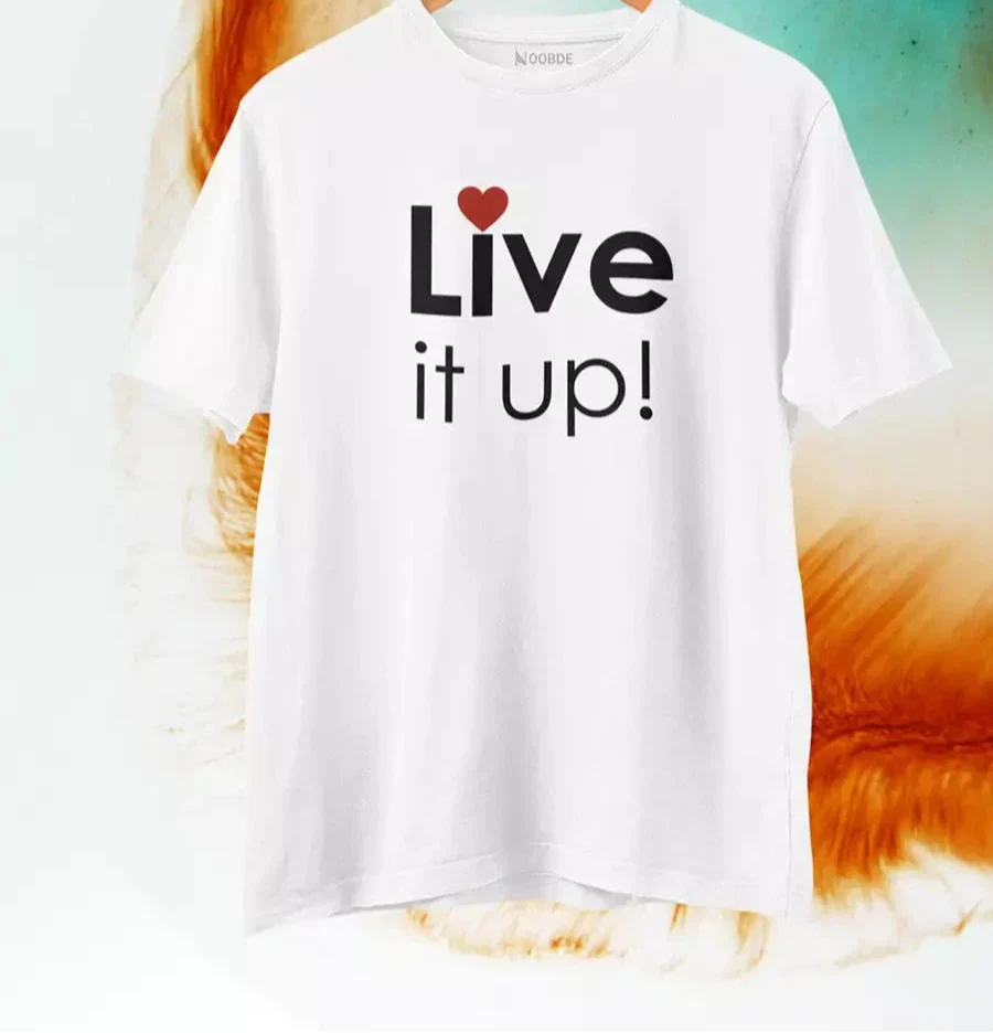 live it up white printed t shirt for men